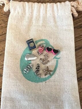 Origami Owl Silver Travel & Beach Charm Set with Pink Accents